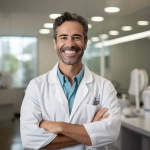 Dentist smiling in office